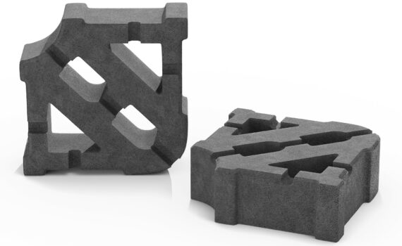 Harmaita Carbonaide-tekniikalla tuotettuja betonikomponentteja.